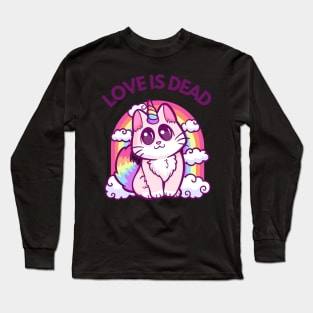 Love Is Dead: Whimsical Heartbreak Hilarious Cat with a Rainbow Twist Long Sleeve T-Shirt